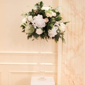 clear trumpet peach centerpiece